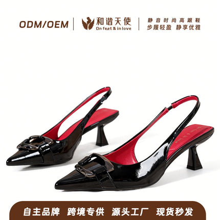 New Summer Casual European and American Style Fashionable Simple Buckle Stiletto High Heels Shallow Mouth Pointed Toe Slim Women's Shoes