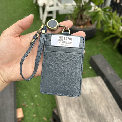 Fashion Genuine Leather Hangtag One-sided ID badge Wrist Wear Drawable Waist Card Bag Japanese and Korean Work Card Set