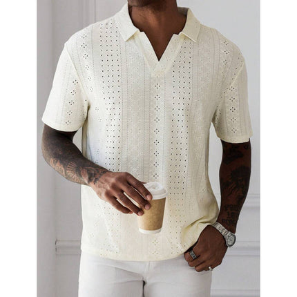 Autumn New Cross-Border Export Shirt Men's Pure Color Short-Sleeved Casual Burnt Flower Embroider