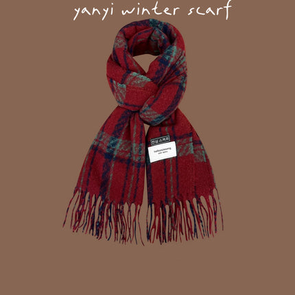 Imitation Cashmere Autumn and Winter Scarf Collection Plaid Scarf Women's Winter Thickeneded Warm Shawl Pure Color Student Scarf Cross-Border