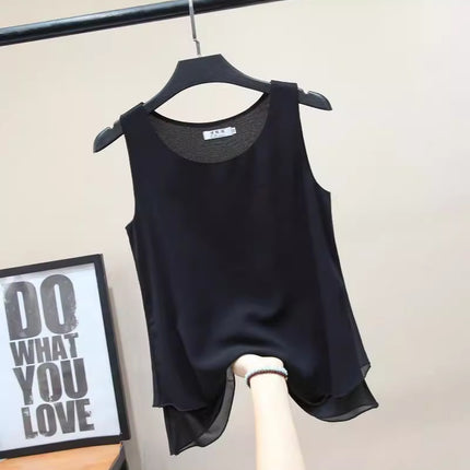 Chiffon Inner Double Small Camisole Black Sleeveless Top Base Shirt Women's Outer Wear Inner Wear Loose Chiffon Shirt