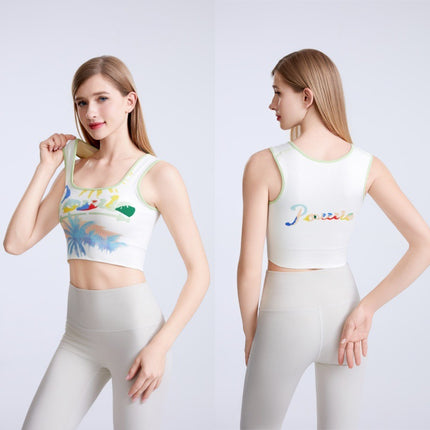 Seamless knitted new double-layer chest pad integrated vest fashion digital printing stretch running bra top