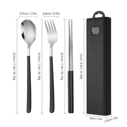304 Stainless Steel Convenient Tableware Fork, Spoon and Chopsticks Three-Piece Set Outdoor Travel Student Storage Box Tableware Set