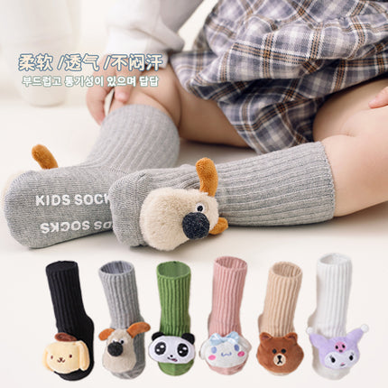 Children's mid-tube socks autumn and winter combed cotton boneless toddler socks cartoon doll dispensing non-slip baby floor