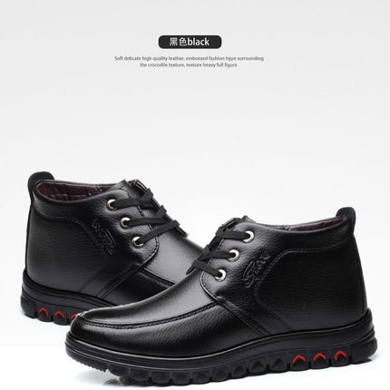 Winter cotton shoes men's leather fleece-lined thick warm high-top non-slip soft bottom middle-aged and elderly cotton shoes dad shoes