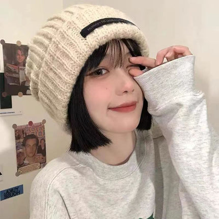 Hat Autumn and Winter Fashion Korean Knitted Hat Piled Big Head Big Brim Wool Hat All-match Face Show Small Warm Cold Hat