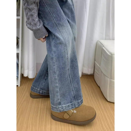 Plus Size Retro Wide-Leg Jeans for Women 2025 Trendy Versatile High-Waisted Loose Slimming Straight Long Pants