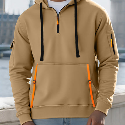 Cross-Border Amazon Men's Autumn and Winter European and American Size Hooded Zip-Up Top with Pockets Casual Sports Hoodie Sweatshirt