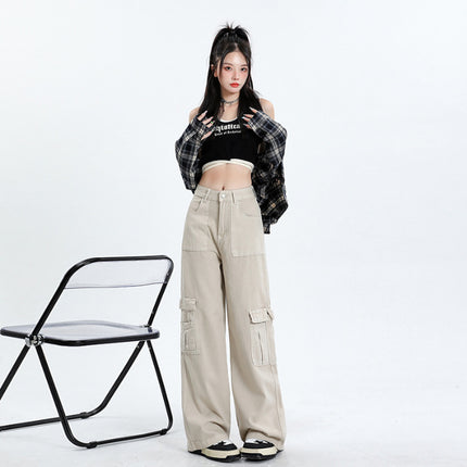 Brown American Workwear Jeans for Women 2025 Autum New High-Waisted Loose Slimming Look Straight Wide-Leg Floor-Length Pants