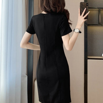 Gray Short-Sleeved Dress for Women Summer 2025 New Jewelry Store Work Clothes Waist Slimming Look Professional Elegant Skirt