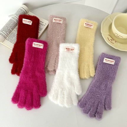 Japanese cute plush gloves women's winter warm cold warm long gloves can touch screen to play with snow atmosphere