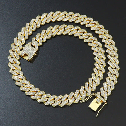Cross-Border Jewelry 14mm Diamond-Shaped Cuban Chain Wide European and American Hip-Hop Full Diamond Double-Row Diamond Necklace Accessories Necklace