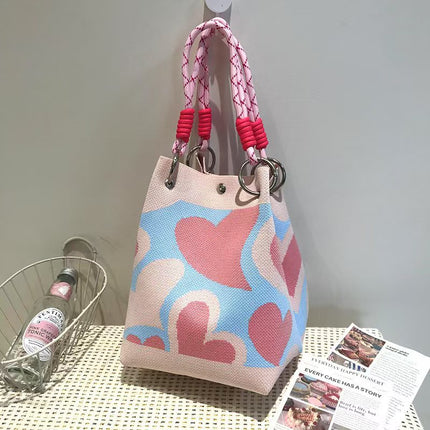 Niche design black and white diamond knitted tote bag handbag casual versatile large capacity messenger bag factory direct sales