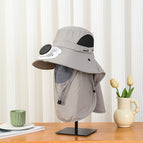 Light gray shawl fan hat / Solar + usb long battery life