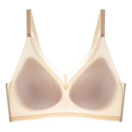 Ultra-thin lace cool seamless underwear Women's Big chest small chest push up summer thin semi-fixed Cup beauty back bra