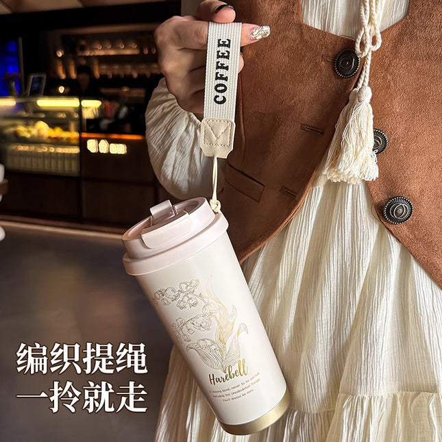 316 stainless steel Lily of the valley coffee cup double vacuum thermos cup high color value outdoor portable accompanying double drinking cup