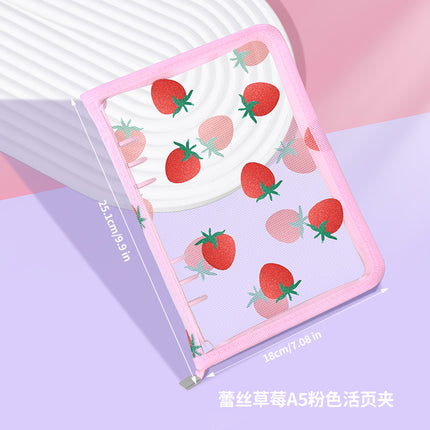 Lace Strawberry Transparent PVC Hand Ledger A5A6A8m5 Portable Pocket Hand Ledger Case Zipper Bag 6 Holes Folder