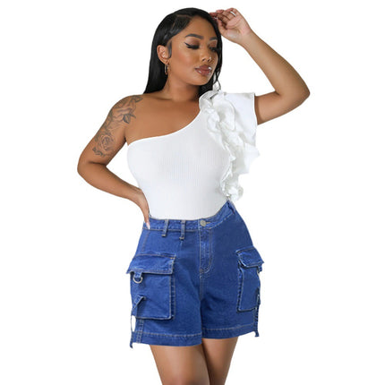 Spot Amazon International Station Europe and America Hot Organ Pencil Bag Pants High Elastic Casual Loose Jeans Women's Shorts