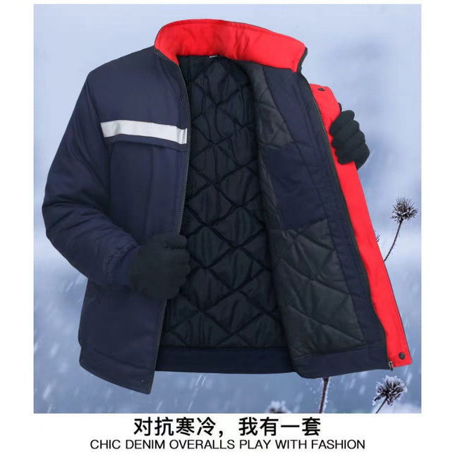 Winter Men's Cotton Workwear, Wear-Resistant, Printed, Heat-Sealed, Cold-Proof Auto Repair Clothing, Workshop Jacket, Logistics Cotton Coat, Thickened for Cold Protection