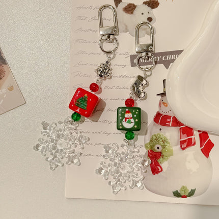 Christmas Beaded Mobile Phone Lanyard Christmas Cute School Bag Hanging Keychain Snowflake Pendant