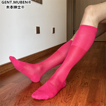 High-Top Over-The-Knee Plain Strap Rose Red Cross-Border Men's Business Formal Leather Shoes Silky Sexy Japanese Nylon Stockings
