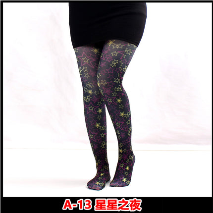 Cross-border thin printed pantyhose spring and autumn versatile butterfly wild abstract retro stockings women's socks anti-snagging wholesale