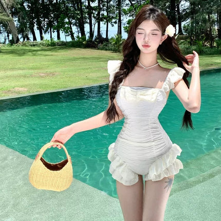 [Cream Puff] New Sexy One-Piece Belly-Covering Slimming Look Ironing Pattern Push-Up Hot Spring Resort Swimsuit