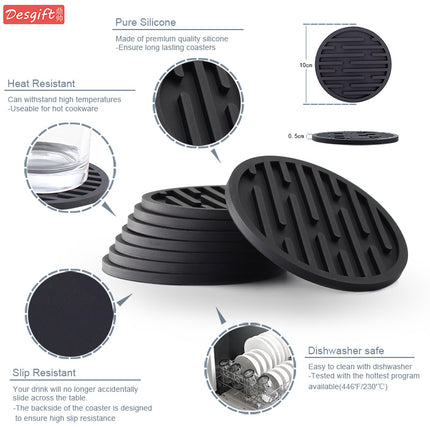 Silicone Coaster 10cm Round Heat Insulation Mat Marble Coffee Coaster Mat Anti-Perm Mat Set Storage Striped Drain