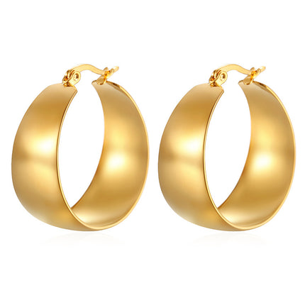 ins European and American Widened Arc Stainless Steel Earrings Advanced Sense Titanium Steel Earrings 18K Gold Light Luxury Women's Earrings