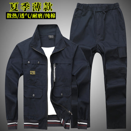Wear-resistant work clothes suit men's work protection clothing autumn and winter thickened welding anti-scalding construction site tooling work uniform