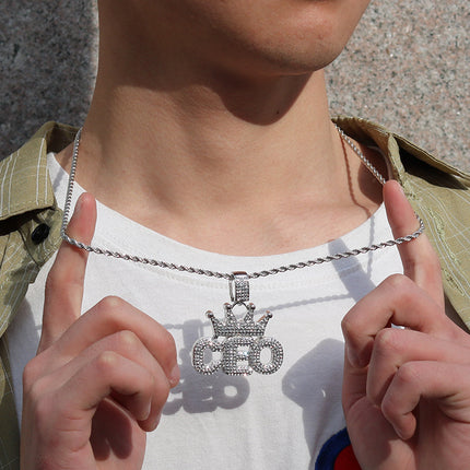 European and American Hip-Hop Pendant Crown Ceo Letter Niche Design Full of Diamonds Cross-Border Hot Selling Pendant Cross-Border Exclusive Supply