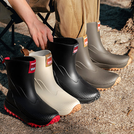 Cross-Border Men's Mid-Calf Outer Rain Boots Thickened Non-Slip Particle Sole Rain Boots Fishing Shoes Rubber Shoes Waterproof Car Wash Shoes