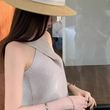 Design Sense Cross Sleeveless Knitted Vest Women's Summer 2025 New Slim-fit Spice Girls Chic Outer Wear Top
