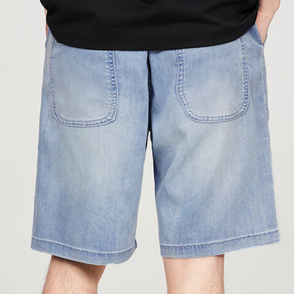 Men's Summer Tencel Denim Shorts with a Cool Feel, Loose Fit, Slight Stretch, Elastic Waist, Mid-Length Shorts D2Y005