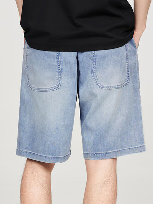 Men's Summer Tencel Denim Shorts with a Cool Feel, Loose Fit, Slight Stretch, Elastic Waist, Mid-Length Shorts D2Y005