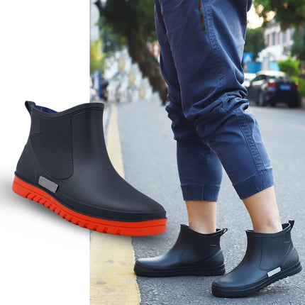 Cross-Border Low-Top Rain Boots for Men, Outdoor Waterproof Shoes, Non-Slip Reflective Rain Boots, Kitchen Work Shoes, Fishing and Car Washing Rubber Shoes