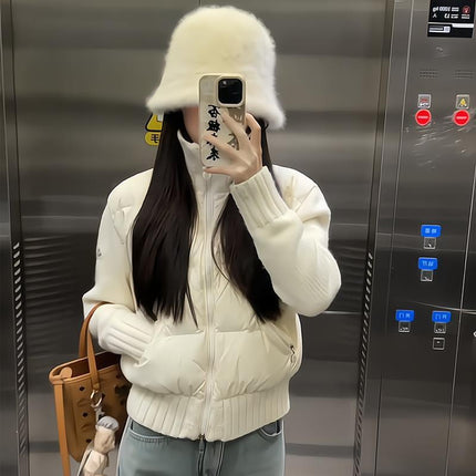 Cream Puff Knitted Patchwork Cotton Jacket for Women 2026 Spring New Korean Style Design High-End Warm Coat