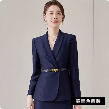 Aishangchen navy blue fashion professional suit temperament goddess fan hotel front desk sales department High sense work clothes