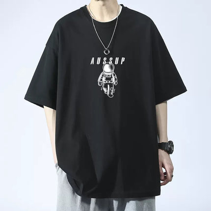 2024 Summer Short-sleeved Loose T-shirt Men's Trendy Brand Casual Half-sleeved Trendy T-shirt Base Shirt Five-sleeved Top