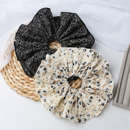 Korean Retro Niche Floral Scrunchie Black High-End Hair Tie 2025 New High-Quality Versatile Hair Accessory