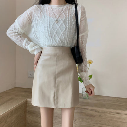 Women's Skirt 2023 Autumn and Winter New High Waist All-match Hip A- Line Overskirt Super Hot Green PU Small Leather Skirt Short Skirt