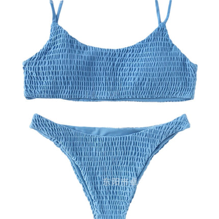 Triangle Bikini_2019 European and American Aliexpress Popular Swimsuit Sexy Pleated Triangle Bikini Bikini