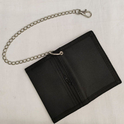Folding anti-theft chain men's coin purse cross-border black three-fold small wallet zipper key chain card pocket