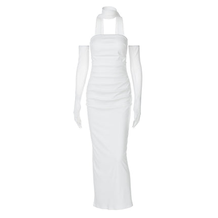 Socialite Style Cross-Border Women's Clothing Solid Color Strapless Backless Slit Sexy Party Slim Fit Bodycon Dress Elegant Style