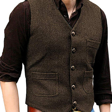 High-Quality Foreign Trade European and American Cross-Border Hot-Selling Products 2026 New Model Men's Casual Vest Solid Color Herringbone Wool Vest