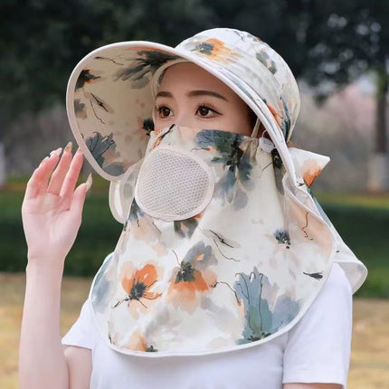 Summer Tea-Picking Sun Protection Hat, Sun Hat for Women, Anti-Uv Hat, Face Mask, Breathable Sun Protection for Cycling and Working