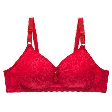 Underwear Women's Bra Push-Up Without Rims to Control Secondary Breasts Adjustable Sexy Thin Large Size Mother's Bra for Middle-Aged Women
