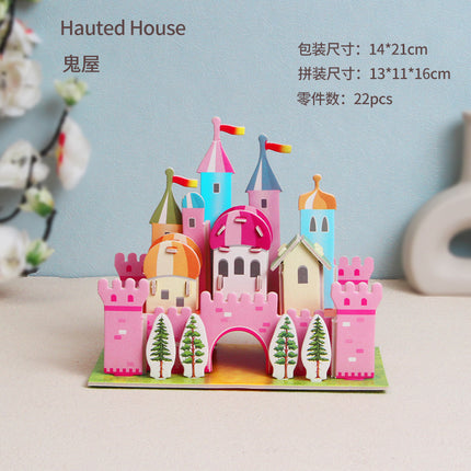 Paper 3D Stereo Puzzle Education School Model DIY Handmade Kidsren's Educational Toys Girls Kindergarten Wholesale