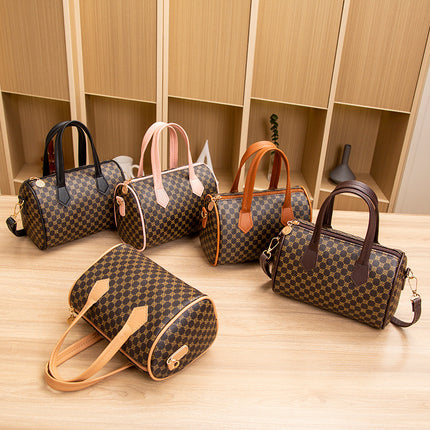 2023 New Boston Women's Bag Retro Contrast Printed Handbag Shoulder Crossbody Pillow Bag Wholesale