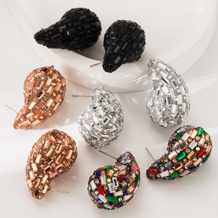 European and American New Niche Drop-shaped Exaggerated Earrings Stained Glass Full Diamond Light Luxury Fashion Ear Studs Advanced Sense Earrings